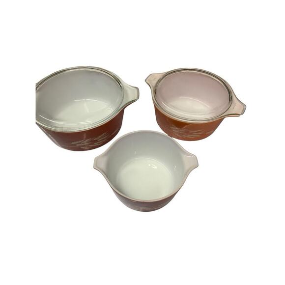 Pyrex Autumn Harvest Wheat Casserole Dish Set of Three 473-B 474-B 475-B - Picture 2 of 14